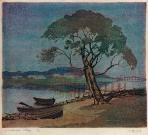 「水辺の村」、c1921 作： Archibald Bertram Webb