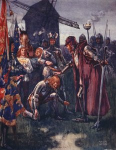 王子と父親の間にひざまずく：彼は戦いです-彼は完全に！有名な戦いのバラードから、初版、1920 作： Archibald Webb