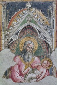 ルカによる福音書の記述に従って幼子イエスを抱くサン・シメオン（フレスコ画） 作： Aretino Luca Spinello or Spinelli