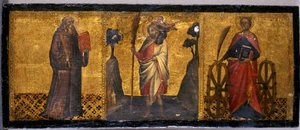 セントベネディクト、セントクリストファー、セントキャサリン、1400年頃（ポプラの木のテンペラ） 作： Aretino Luca Spinello or Spinelli