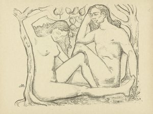 木のそばに座るアダムとイブ 裸の男と女 ロム エ ラ ファム アダムとイブ レプルーヴ（シリーズタイトル） 作： Aristide Maillol