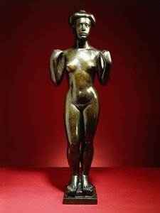 腕を上げた入浴者；Baigneuse, aux Bras Leves, c.1900（ブロンズ、緑褐色のパティナ 作： Aristide Maillol