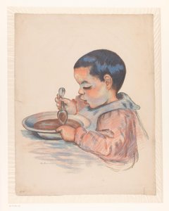スープを食べる子供 作： Armand Guillaumin
