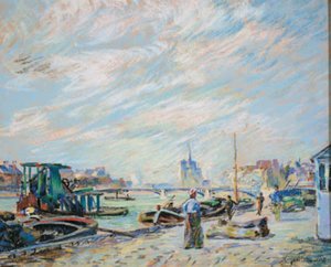 ノートルダム大聖堂を背景に、現在アンリ 4 世河口と呼ばれるケ シュリーの眺め 作： Armand Guillaumin