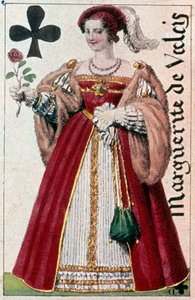 マルゴー王妃ことマルグリット・ド・ヴァロワ（1553-1615）を表現したもの。Gustave Houbigant (1789-1862) 19世紀パリ B.N.製プレイカードのディテール。
