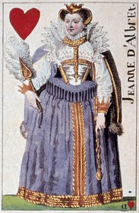 アンリ4世（1553-1610）の母であるアルブレ王妃ジョアン（ナバラ王ジョアン3世）（1528-1572）を表現したもの。ギュスターヴ・ユービガン（1789-1862）が制作したプレイカードの詳細 19世紀 パリ B.N. 作： Armand Gustave Houbigant
