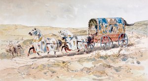 13世紀の馬が引く婦人用馬車、1886年 作： Armand Jean Heins