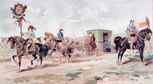 17世紀の覆われた馬が引く馬車、1886年 作： Armand Jean Heins