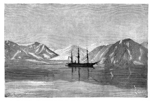 1895年にロシア、シベリアのコンヤム湾に停泊しているベガ。