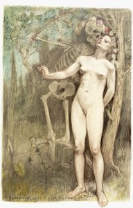 死を骸骨とする女性ヌード