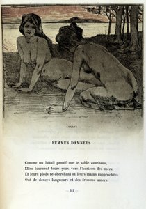 アルマン・ラッセンフォッセ（1862-1934）がシャルル・ボードレール（1821-1867）の "Les fleurs du mal "の中の "Femmes damnees "という詩のために描いたイラスト 1899年 作： Armand Rassenfosse
