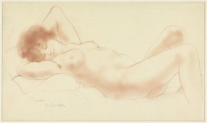 リクライニングする裸の女性、腕を頭の下に 作： Armand Rassenfosse