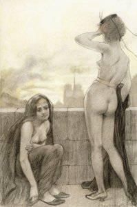 街の壁に部分的に覆われた2人の女性 作： Armand Rassenfosse