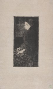 Femme assise avec chapeau a plumes (羽毛のついた帽子をかぶった座った女性) c.1893 (エッチング、ドライポイント、点描)