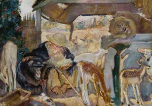 アルマンド・スパディーニ（1883-1925）作 「動物の中の聖アンソニー」 油彩・ボード 66x96 cm 作： Armando Spadini