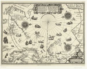 オランダ人の 3 回の航海を示す北極圏の国々の地図、1598 年 オランダのアンデ ノールト syde van Noorweghen、Moscovia、nova Sembla によって行われた 3 つの seylagien の説明は、80 度の Groenlandt の一部を通過します。 作： Arnaud A.J. Pistoor