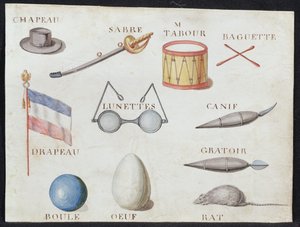 「1814年のフランスのアルファベットの本」からのイラスト、パブ。チャールズプラントファインアーツ、1814年 作： Arnaud de Beauregard