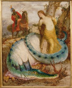 アンジェリカとドラゴン - アンジェリカとドラゴン... (テンペラ、木) 作： アーノルド・ベックリン
