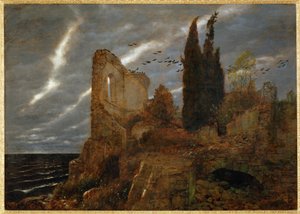 海辺の廃墟...（キャンバスペインティング） 作： アーノルド・ベックリン