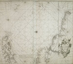 ヤコブ・コロムの「Atlas of werelts-water-deel en des selfs zee-custen」に掲載されたブラジルの海図。 作： Arnold Colom