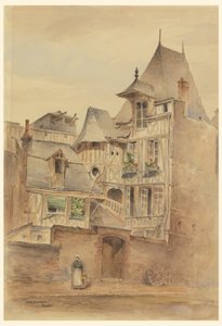 ドローイング、中世の家々のある街並み、1885年頃