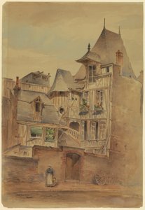 ドローイング、中世の家々のある街並み、1885年頃