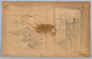 風景と階段のスケッチ 作： Arnold William Brunner