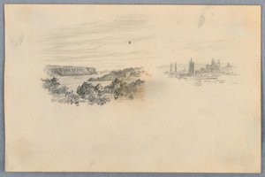 2 つのビュー、風景と都市のスカイライン 作： Arnold William Brunner