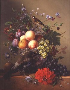 果物と花のある静物画