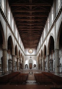 ルネッサンス：アルノルフォ・ディ・カンビオ(1245-1302/1310)が投影したサンタ・クローチェ聖堂の内観(Interior view of Basilica santa croce) 1294年 サンタ・クローチェ聖堂(イタリア、フィレンツェ)