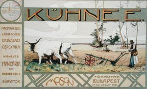 ブダペストのE.Kuehne社製農機具の広告 作： Arpad Basch