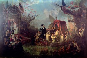 1789年4月30日、ニューヨークに到着したジョージワシントン 作： Arsene Hippolyte Rivey