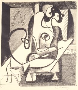 画家とモデル（創造の部屋） 作： Arshile Gorky