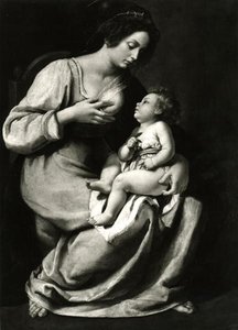 さくらんぼの聖母」（油彩・キャンバス）（モノクロ写真） 作： Artemisia Gentileschi