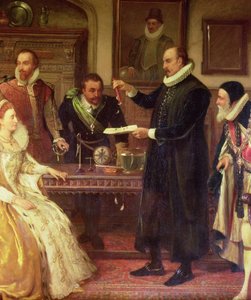 ウィリアム・ギルバート博士1544-1603エリザベス女王1世と彼女の宮廷に彼の電気実験を見せ、キャンバスに19世紀の油彩、ギルバードの詳細 作： Arthur Ackland Hunt