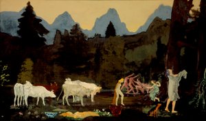 牧歌的なデルとピーク、1908〜11年頃 作： Arthur Bowen Davies