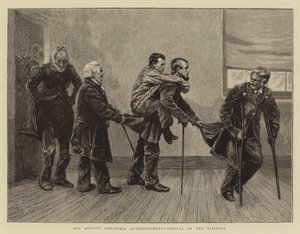 私たちのアーティストのクリスマスエンターテイメント、訪問者の到着 作： Arthur Boyd Houghton