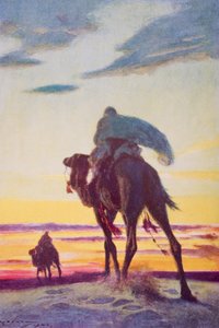 ムハンマドのメディナへの逃避、1920年に出版されたH.G.ウェルズの「歴史の概要」第2巻のイラスト（カラーリソ） 作： Arthur C. (after) Michael