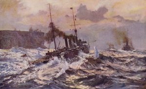 シドニー港を出港するオーストラリア海軍の軍艦 (カラー リソ) 作： Arthur C. Burgess