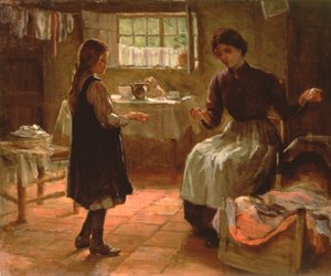 ドメスティックレッスン、1890年頃（キャンバスに油彩） 作： Arthur Claude Cooke