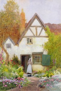 猫に餌をやる（水彩） 作： Arthur Claude Strachan