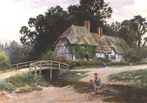 姉妹でパドリングしながら川を渡る 作： Arthur Claude Strachan