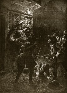 チャールズ2世の支持者がジョンコベントリー卿を攻撃した、1670年、ハッチンソンの「イギリス国民の物語」、1920年頃のイラスト 作： Arthur David McCormick