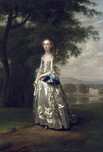 風景の中の女性の肖像画、1750 作： Arthur Devis