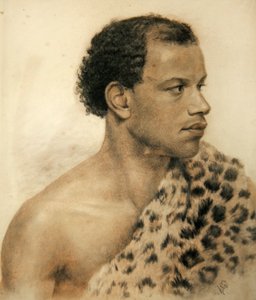 アフリカ人の肖像」（紙にカラーチョークで描いたもの） 作： Arthur George Walker