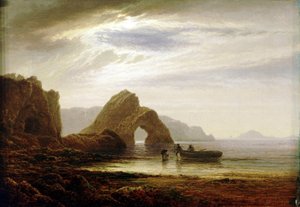 テンビー（イギリス）近郊、ギルター岬の南からの月光。油彩・キャンバス、1872-1874年頃、アーサー・ギルバート（1819-1885）作。 作： Arthur Gilbert