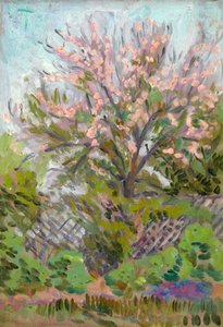 下のトレリスフェンスと桜 作： Arthur Haythorne Studd