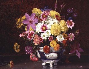 ライラックと菊の静物画 作： Arthur Herbert Buckland
