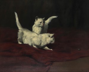 アーサー・ヘイヤー 甲虫を観察する子猫 作： アーサー・ヘイアー