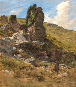 ロッキー露頭（カードに油彩） 作： Arthur Hughes